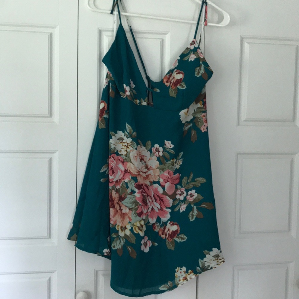 NWT XL LuLus teal floral dress with back zipper